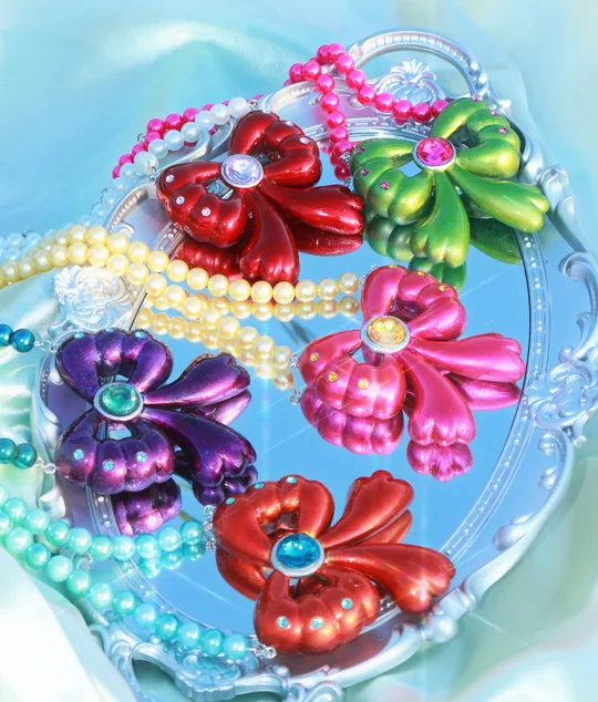 多色 Candy Ribbon 蝴蝶結與珍珠鍊